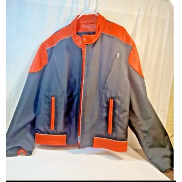 Hillside Men's Vented Leather & Cordura Jacket, Biker Jacket Sz 48, Orange Black - Picture 1 of 14